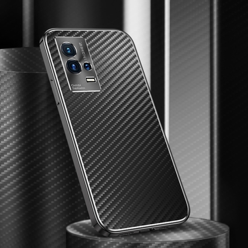 

For vivo iQOO 8 Pro Metal Frame Carbon Fiber Phone Case(Black)