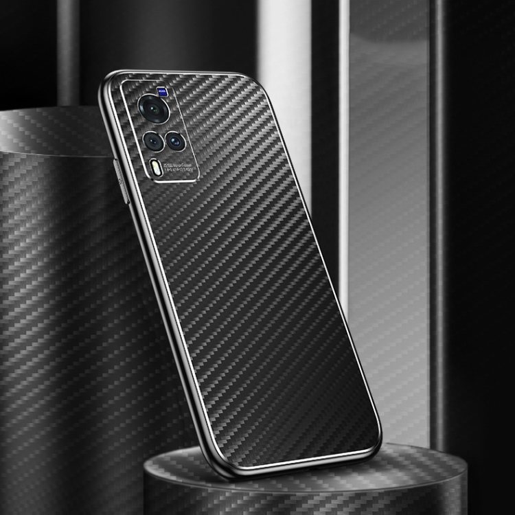 

For vivo X60 Metal Frame Carbon Fiber Phone Case(Black)