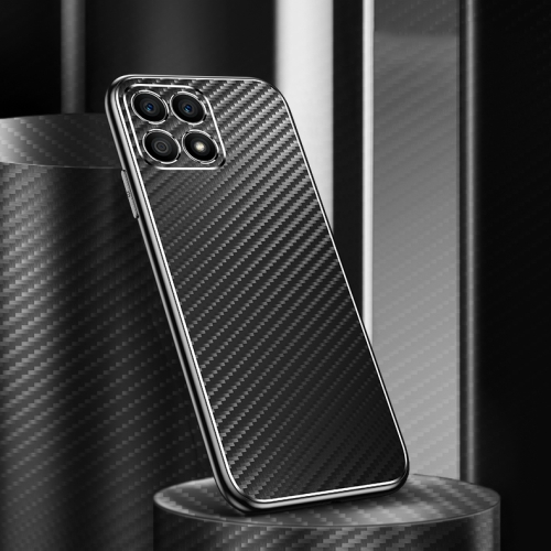 

For OPPO Reno4 SE Metal Frame Carbon Fiber Phone Case(Black)