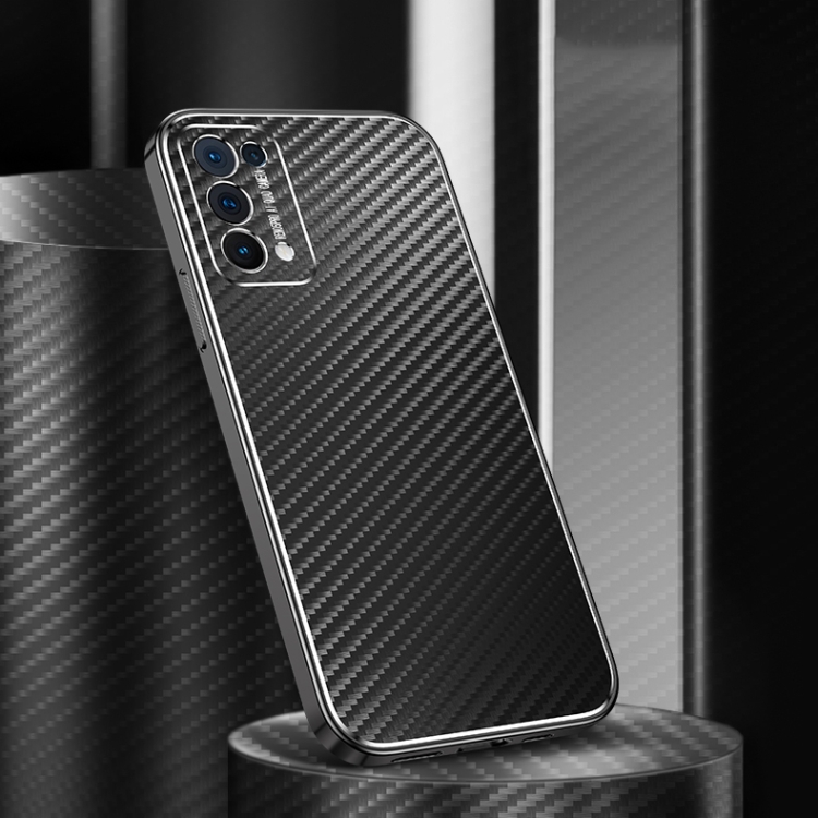 

For OPPO Reno5 Pro 5G Metal Frame Carbon Fiber Phone Case(Black)