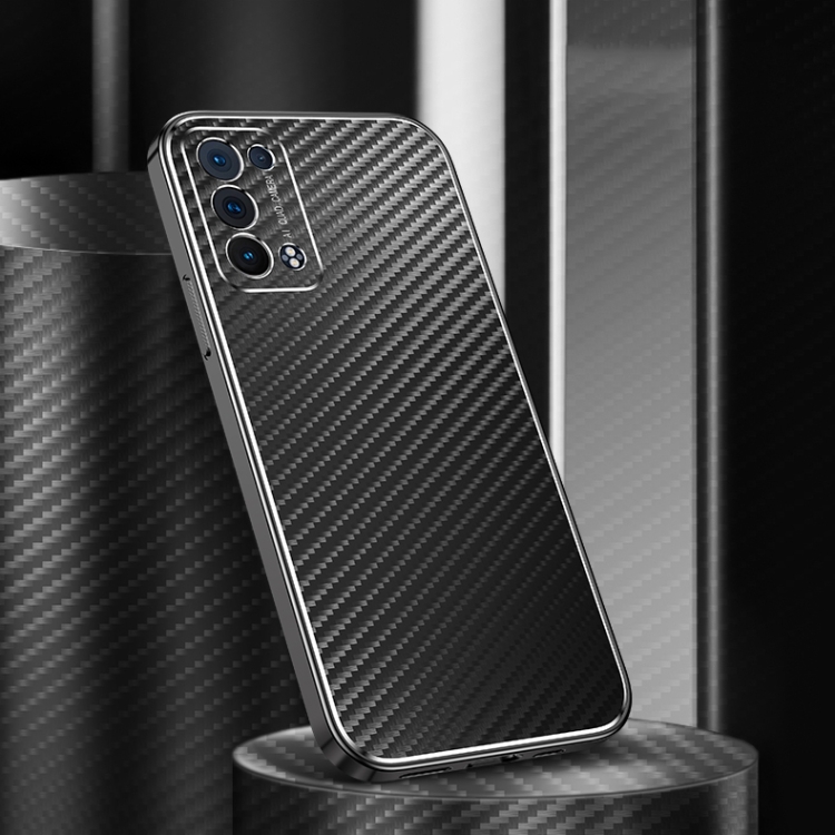 

For OPPO Reno6 Pro+ 5G Metal Frame Carbon Fiber Phone Case(Black)