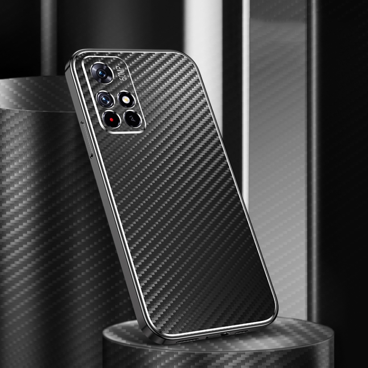 

For Xiaomi Redmi Note 11 Metal Frame Carbon Fiber Phone Case(Black)