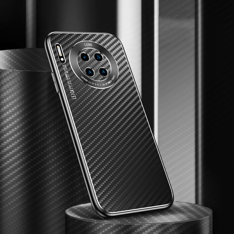 

For Huawei Mate 30 Pro Metal Frame Carbon Fiber Phone Case(Black)