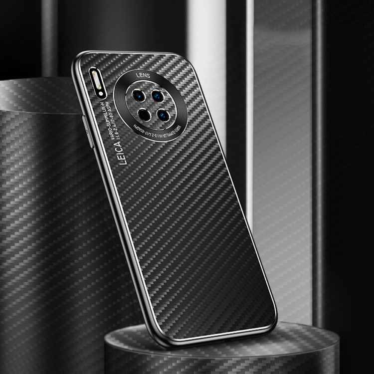 

For Huawei Mate 30 Metal Frame Carbon Fiber Phone Case(Black)