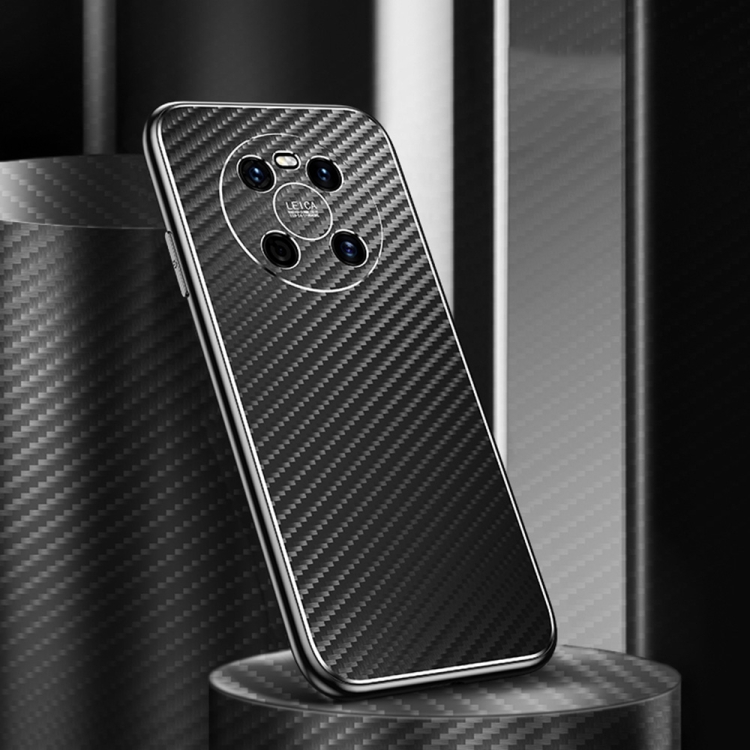 

For Huawei Mate 40 Metal Frame Carbon Fiber Phone Case(Black)