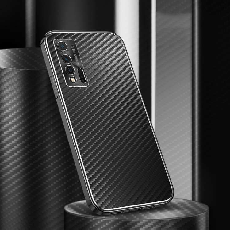 

For Huawei nova 6 5G Metal Frame Carbon Fiber Phone Case(Black)