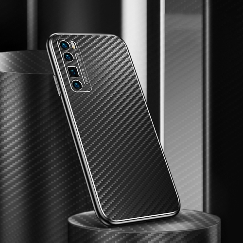 

For Huawei nova 7 Pro 5G Metal Frame Carbon Fiber Phone Case(Black)