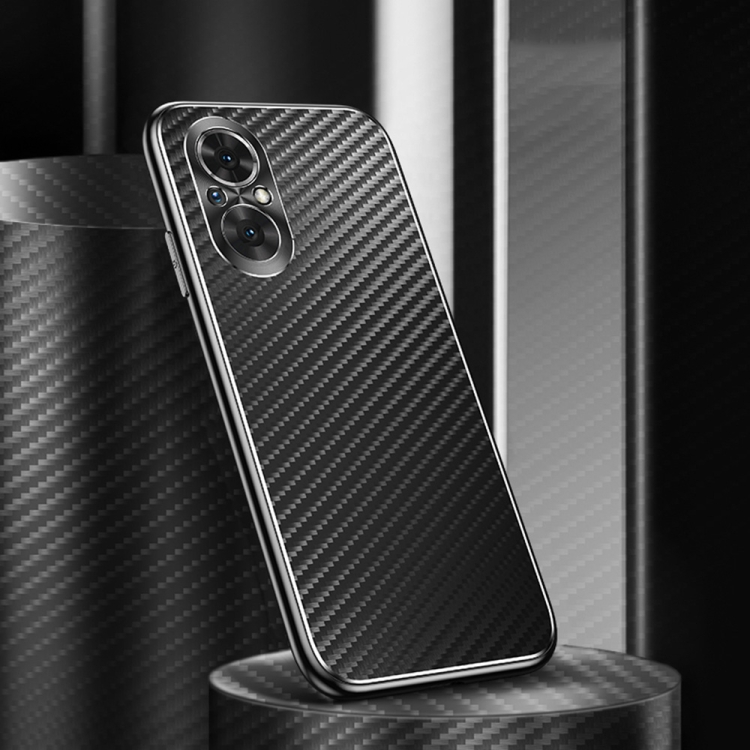 

For Honor 50 SE Metal Frame Carbon Fiber Phone Case(Black)