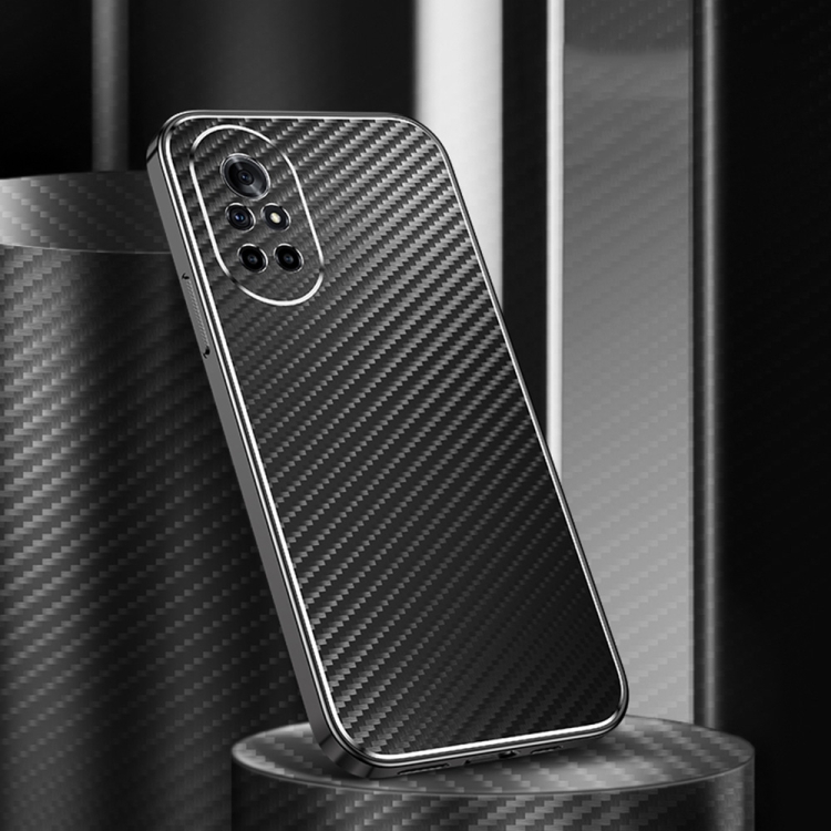 

For Huawei nova 8 Metal Frame Carbon Fiber Phone Case(Black)