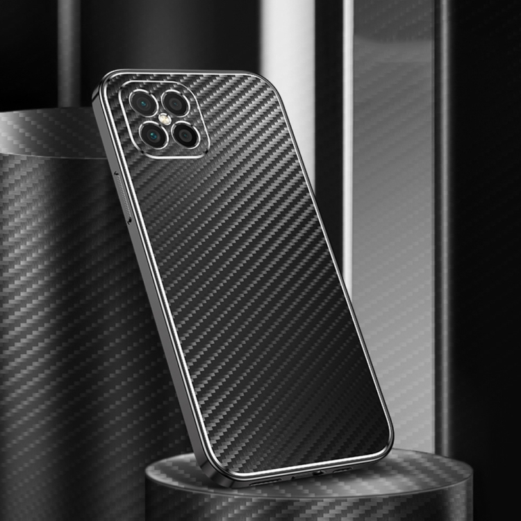 

For Huawei nova 8 SE Metal Frame Carbon Fiber Phone Case(Black)