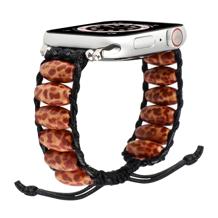 

Wooden Bead Watchband For Apple Watch Series 7 45mm / 6&SE&5&4 44mm / 3&2&1 42mm(Tiger Stripes)