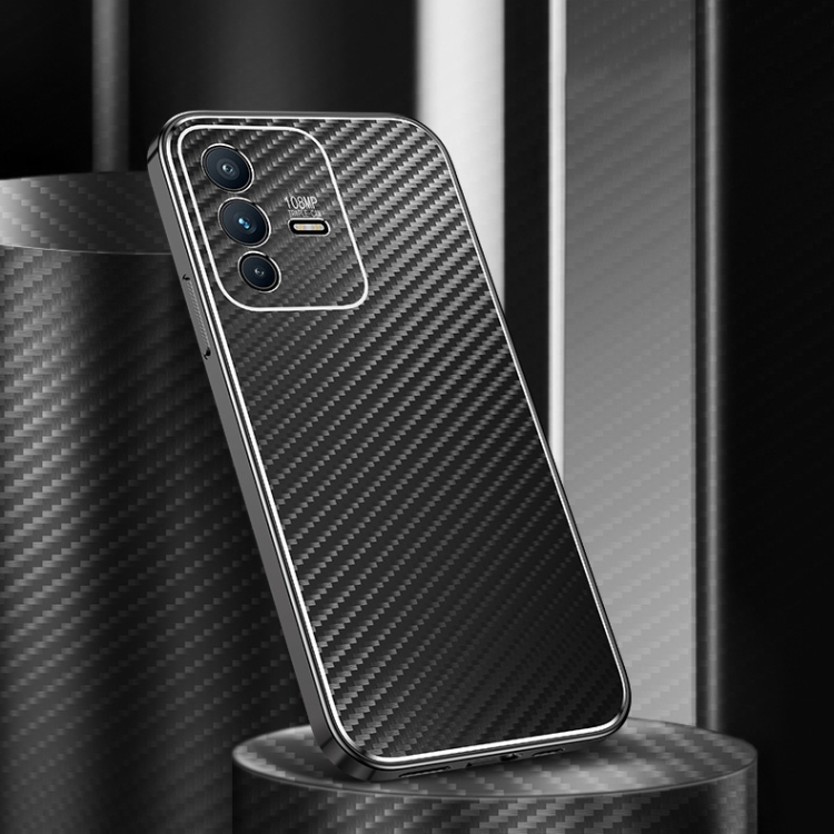 

For vivo S12 Metal Frame Carbon Fiber Phone Case(Black)