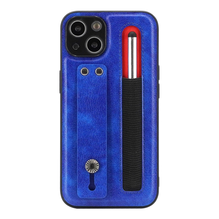 

Leather Belt Shockproof Protective Phone Case with Touch Screen Pen & Holder For iPhone 13(Royal Blue)