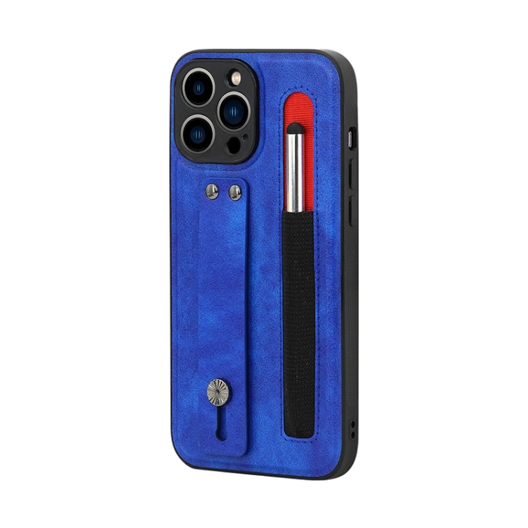 

Leather Belt Shockproof Protective Phone Case with Touch Screen Pen & Holder For iPhone 11 Pro Max(Royal Blue)