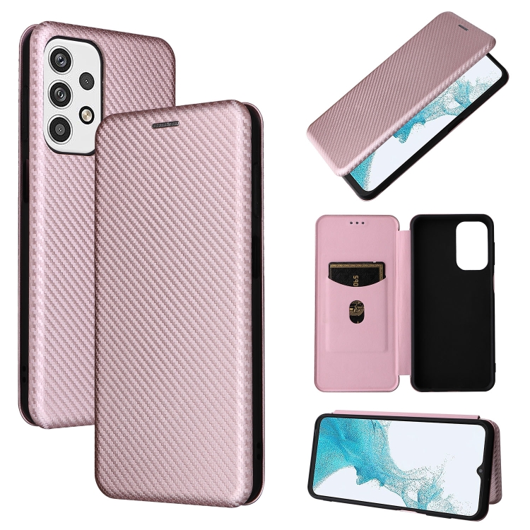 

For Samsung Galaxy A23 5G Carbon Fiber Texture Horizontal Flip PU Phone Case(Pink)
