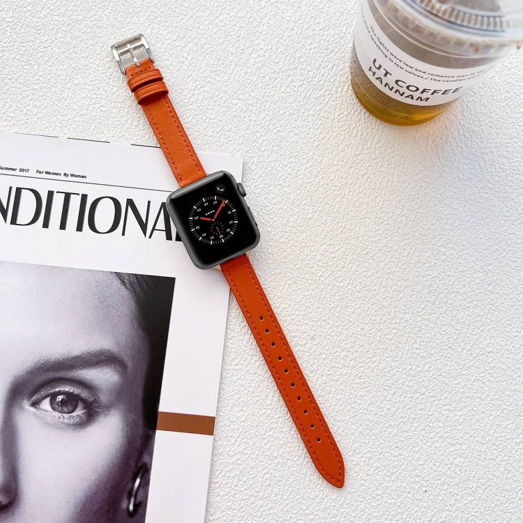 

Leather Watch Band For Apple Watch Series 7 41mm / 6&SE&5&4 40mm / 3&2&1 38mm(Orange)