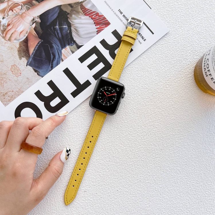 

Leather Watch Band For Apple Watch Series 7 41mm / 6&SE&5&4 40mm / 3&2&1 38mm(Yellow)