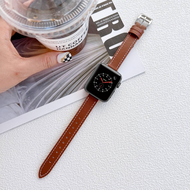 

Leather Watch Band For Apple Watch Series 7 45mm / 6&SE&5&4 44mm / 3&2&1 42mm(Brown)
