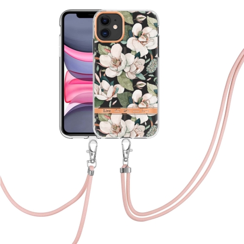 

For iPhone 11 Flowers Series TPU Phone Case with Lanyard (Green Gardenia)