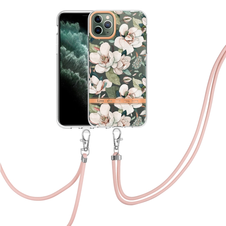 

Flowers Series TPU Phone Case with Lanyard For iPhone 11 Pro Max(Green Gardenia)