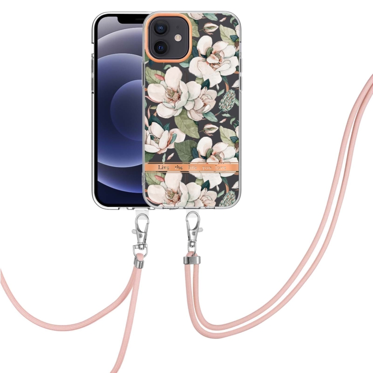 

Flowers Series TPU Phone Case with Lanyard For iPhone 12(Green Gardenia)