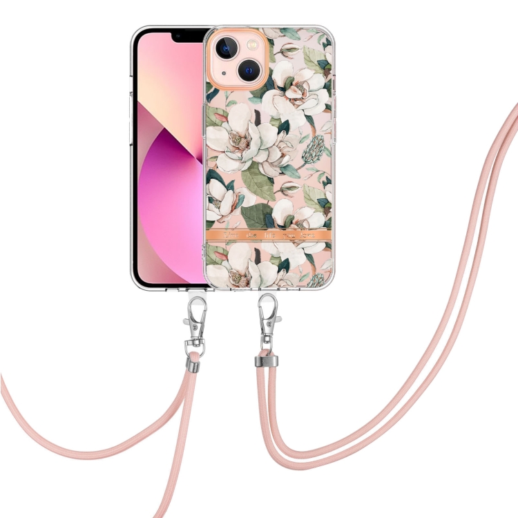 

Flowers Series TPU Phone Case with Lanyard For iPhone 13 mini(Green Gardenia)