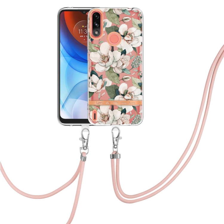 

For Motorola Moto E7 Power / Moto E7i Power Flowers Series TPU Phone Case with Lanyard(Green Gardenia)