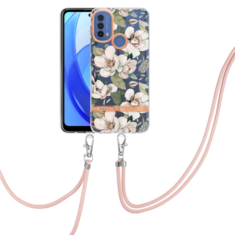 

For Motorola Moto E20 / E30 / E40 Flowers Series TPU Phone Case with Lanyard(Green Gardenia)