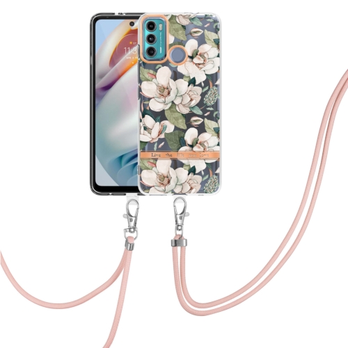

For Motorola Moto G60 / G40 Fusion Flowers Series TPU Phone Case with Lanyard(Green Gardenia)