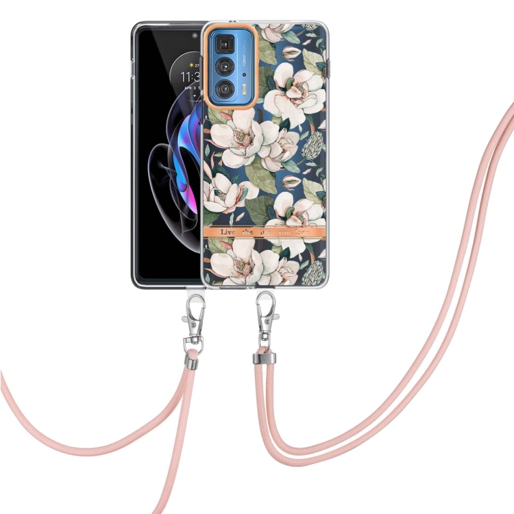 

For Motorola Edge 20 Pro Flowers Series TPU Phone Case with Lanyard(Green Gardenia)