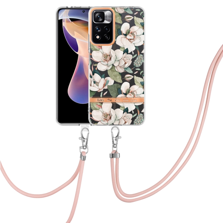 

For Xiaomi Redmi Note 11 Pro / Redmi Note 11 Pro+ Flowers Series TPU Phone Case with Lanyard(Green Gardenia)