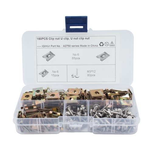 

A2750 160 in 1 U-shape Nut Kit Spire Clips No.6 Zinc Speed Fasteners Lug Nuts with Screws