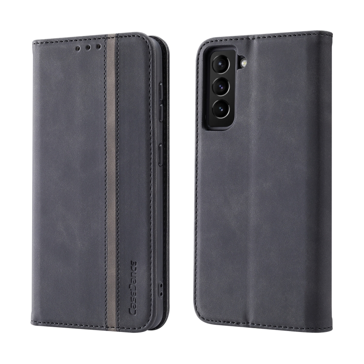 

For Samsung Galaxy S21 FE Splicing Skin Feel Magnetic Leather Phone Case(Black)