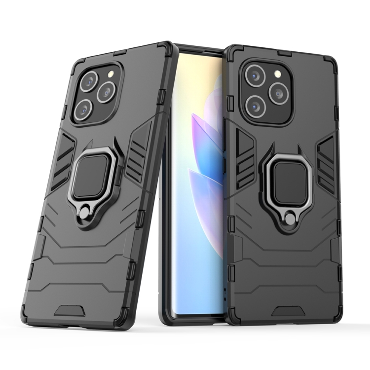 

For Honor 60 SE PC + TPU Shockproof Protective Phone Case with Magnetic Ring Holder(Black)
