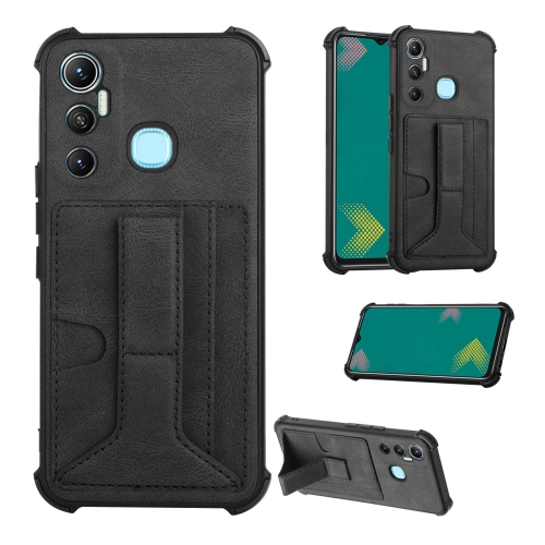 

For Infinix Hot 11 Dream Holder Card Bag Shockproof Phone Case(Black)