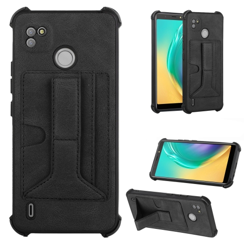 

For Tecno Pop 4 Air Dream Holder Card Bag Shockproof Phone Case(Black)