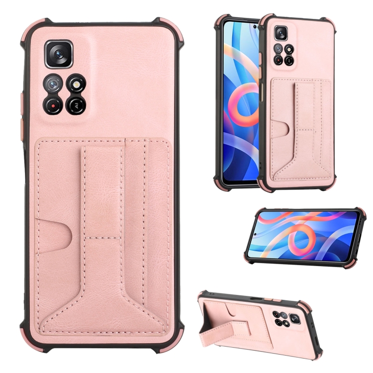 SUNSKY - For Xiaomi Redmi Note 11 5G / Note 11T 5G Dream Holder Card Bag  Shockproof Phone Case(Rose Gold)