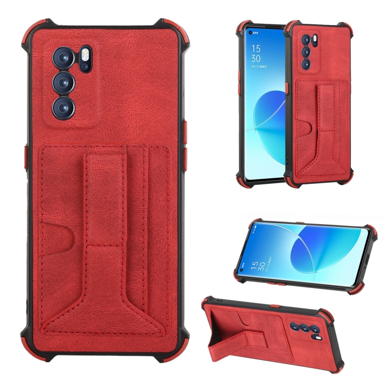 

For OPPO Reno6 Pro 5G Dream Holder Card Bag Shockproof Phone Case(Red)