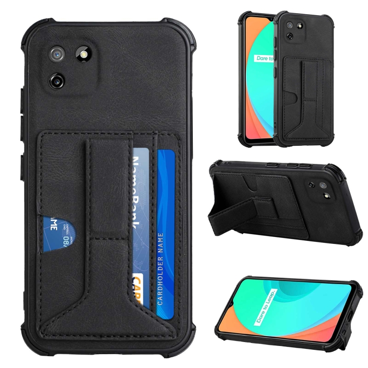 

For OPPO Realme C11 Dream Holder Card Bag Shockproof Phone Case(Black)