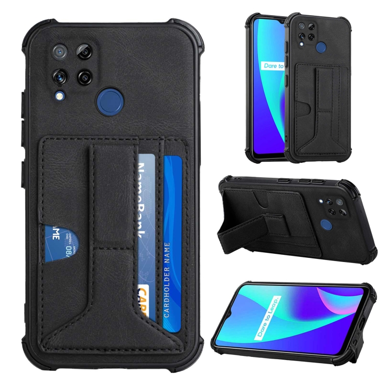 

For OPPO Realme C15 Dream Holder Card Bag Shockproof Phone Case(Black)