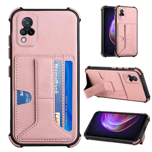 

For vivo V21 Dream Holder Card Bag Shockproof Phone Case(Rose Gold)