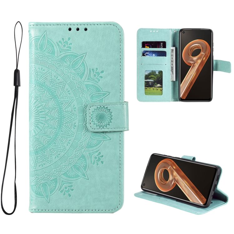 

For OPPO Realme 9i Totem Flower Embossed Leather Phone Case(Green)