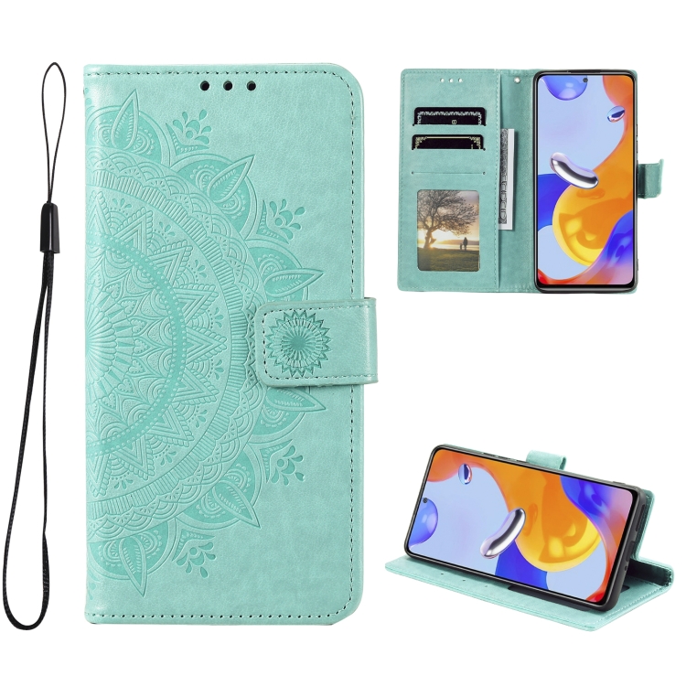 

For Xiaomi Redmi Note 11 Pro 4G Global Totem Flower Embossed Leather Phone Case(Green)