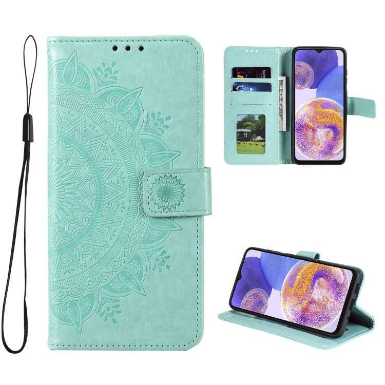 

For Samsung Galaxy A23 Totem Flower Embossed Leather Phone Case(Green)