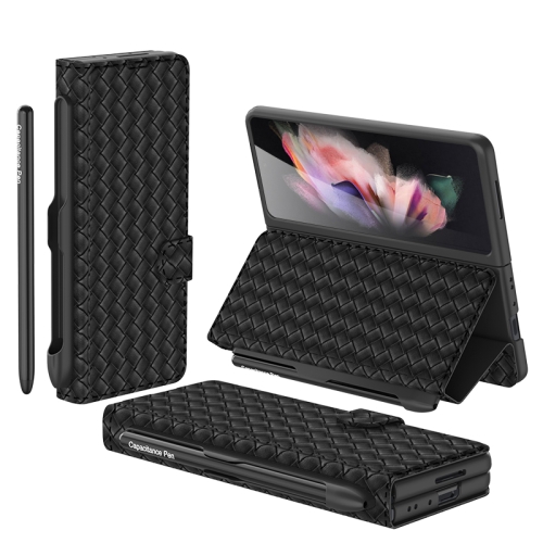 

For Samsung Galaxy Z Fold3 5G GKK Weave Texture Horizontal Flip Leather Phone Case with Stylus Pen(Black)