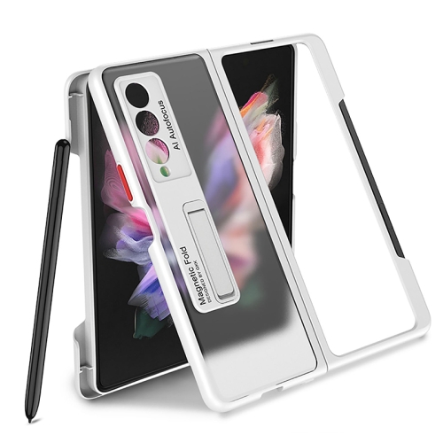 

For Samsung Galaxy Z Fold3 5G GKK Transparent Skin Feel TPU Phone Case with Magnetic Holder & Side Pen Slot(White)