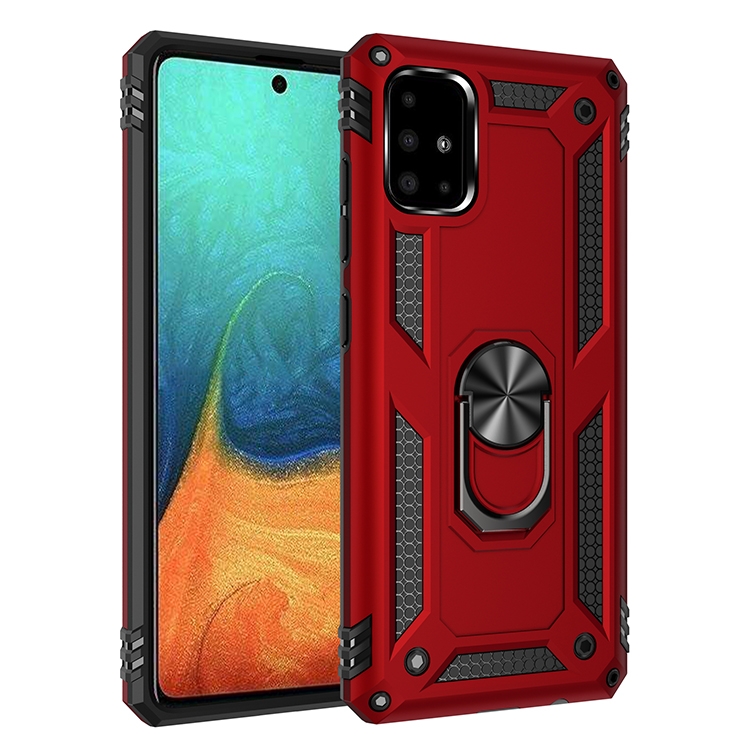 

For Galaxy A71 Shockproof TPU + PC Protective Case with 360 Degree Rotating Holder(Red)