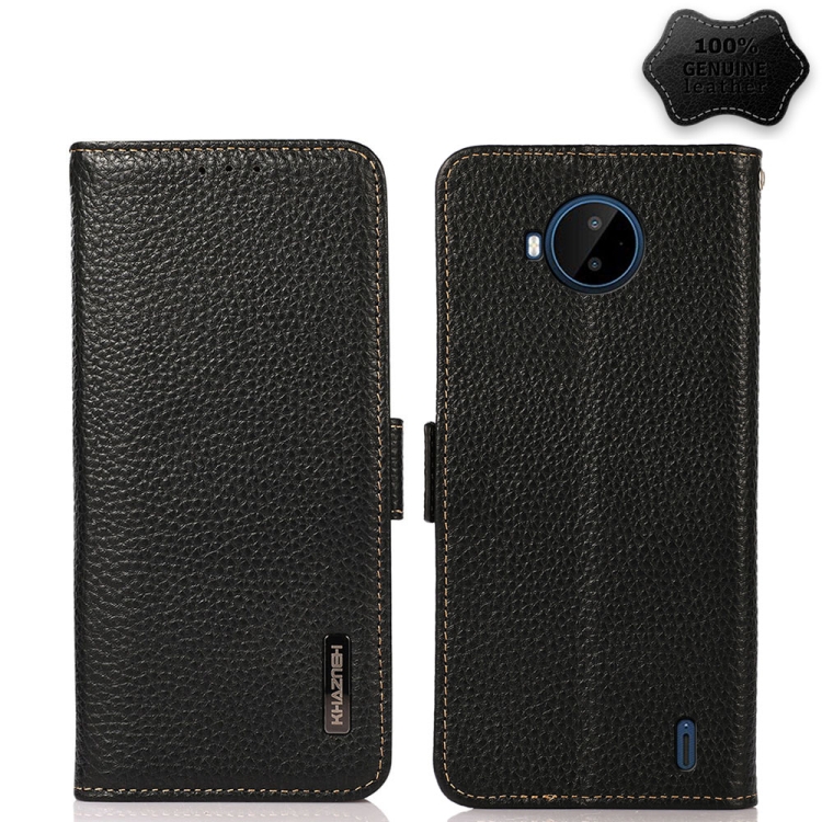 

For Nokia C20 Plus KHAZNEH Side-Magnetic Litchi Genuine Leather RFID Phone Case(Black)