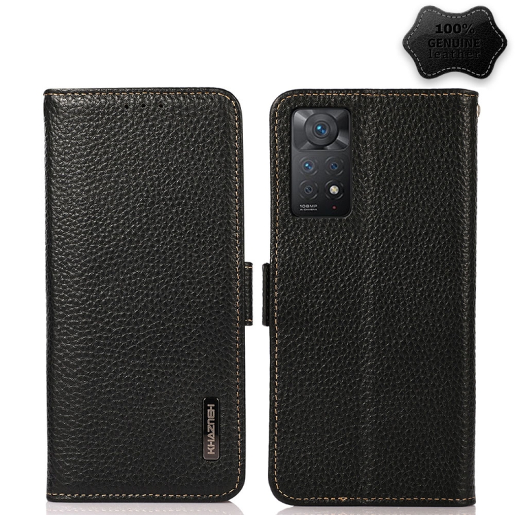 

For Xiaomi Redmi Note 11 Pro 5G / 4G KHAZNEH Side-Magnetic Litchi Genuine Leather RFID Phone Case(Black)