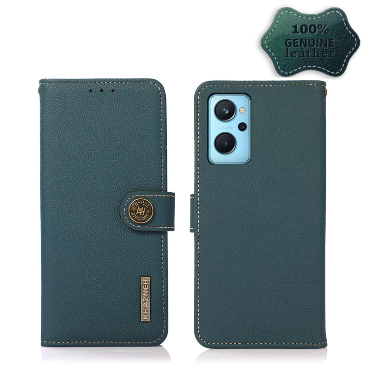 

For OPPO Realme 9i KHAZNEH Custer Genuine Leather RFID Phone Case(Green)